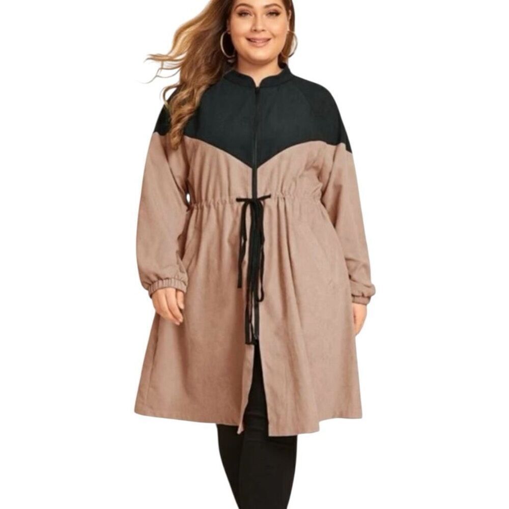 Womens Shein Curve Two Tone Longline Drawstring Bomber Jacket Coat - Sz 3X
